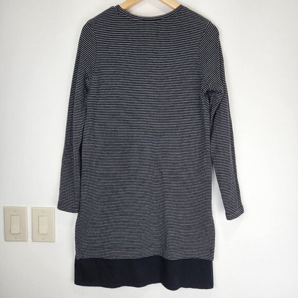 J. Jill A-Line Shift Dress Small Black White Stripe Crew Neck Long Sleeve Jersey - Picture 2 of 9